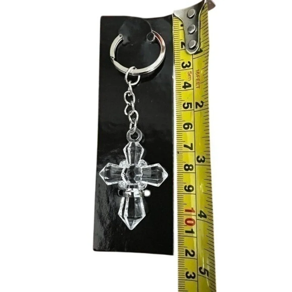 Faux Clear Crystal Cross Keychain Charms Religious Party Favors Lot of 28 New